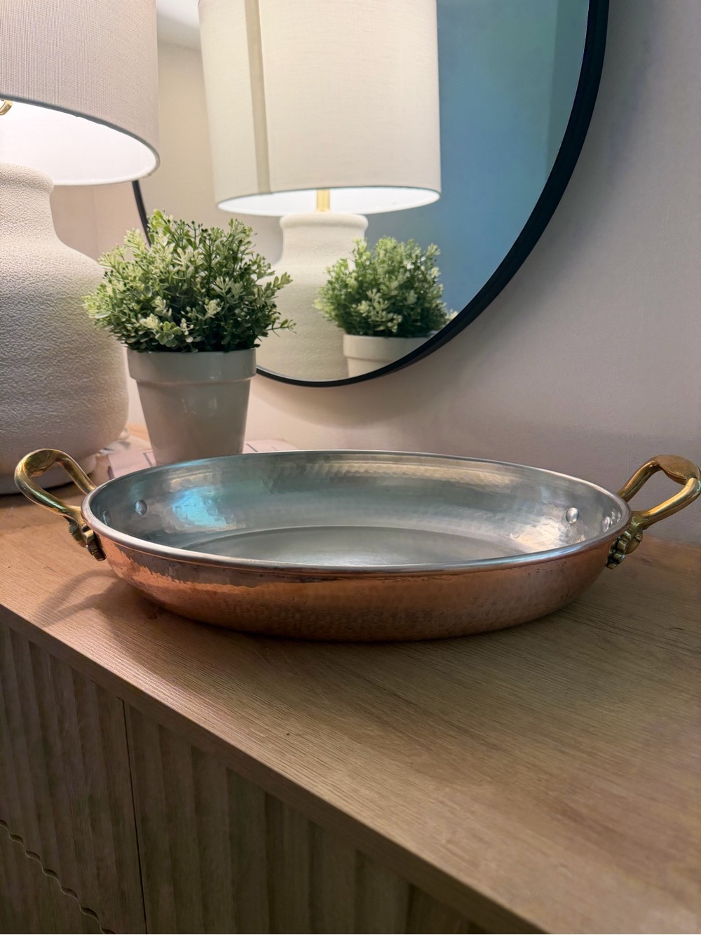 Ruffoni Historia hammered copper oval gratin with acorn handles